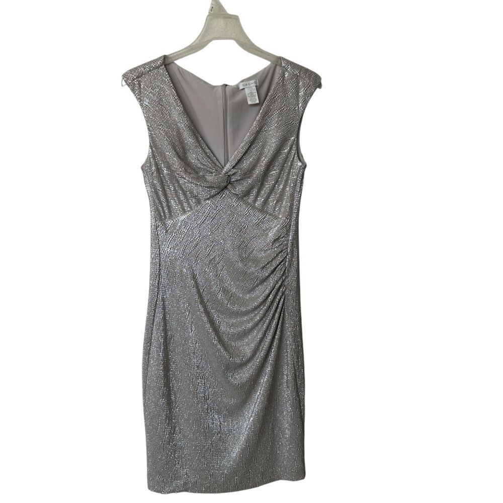 Cache Y2K Silver mitallic babydoll coquette Sleeveless Dress size 6